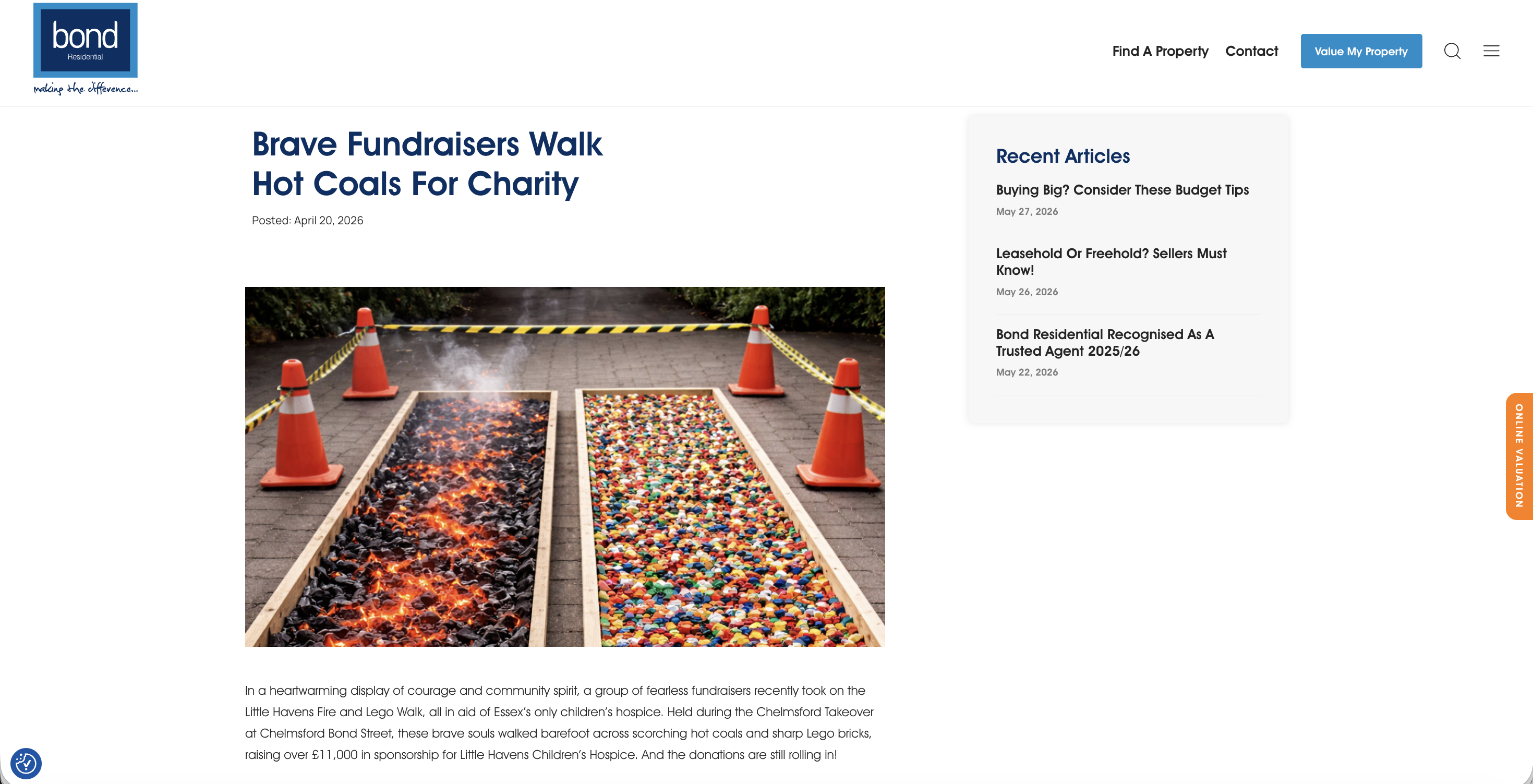 Existing ContentProp article on Bond Residential’s website: Brave Fundraisers Walk Hot Coals For Charity